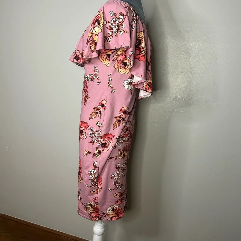 Floral Pink Off-Shoulder Dress - Picture 2 of 4